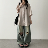 Lori Linen Oversized Fit Short Sleeve Shirt Shirt
