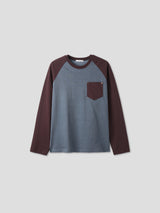 Pocket raglan mix-color long sleeves 3color