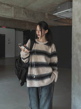 ブレッドモヘアストライプニット