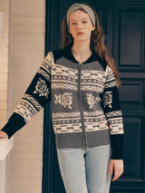 VINTAGE FLOWER KNIT ZIP UP GRAY