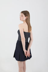 Denim Ribbon Crop Top Dark Blue