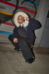 STARRYNIGHT WASHING FUR HOOD ZIP UP  NAVY