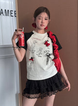 スイートパピーリボンプリントクロップドTシャツ