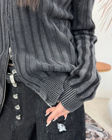 Terry Pigment Ribbed Knit Zip-Up