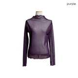 (5color) Sheer Wave Half-Neck Mesh Tee