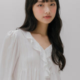 FRILL NECK PINTUCK BLOUSE (WHITE)