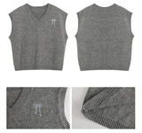 Bow V-neck Loose Fit Gray Vest