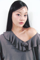 Rose Brooch Frill Long Sleeve Charcoal