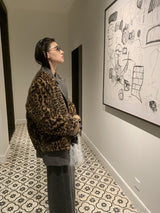 High-End Leopard Suede Fur Jacket