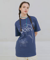 Flower Letter Oversized T-Shirt - Navy