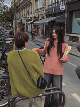 Blow angora round knitwear