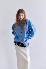 SHIRRING BLEACHED DENIM SHIRT