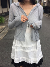 Ern Slim Button Hood See-Through Cardigan