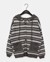Salt Stripe Pocket Hooded Knit Cardigan