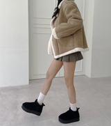 (COW LEATHER🤎🐑🐄) ダルメシアンアグ4㎝プラットフォームショートブーツ