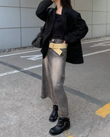 Rough denim long skirt
