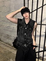 Semi-Cropped Multi-Pocket Denim Vest