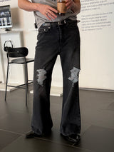 Destroyed flare denim pants(Black)