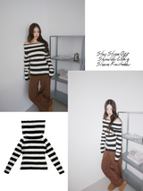 Star Stripe Off-Shoulder Long Sleeve Knitwear