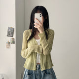 Wrinkle Wavy V-Neck Cropped Cardigan