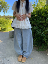 striped mega-denim pants