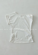 アンバランスオフショルダーレタリング半袖Tシャツ