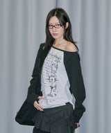 Cross Ornament Off Shoulder Raglan Long Sleeve - WHITE
