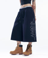 Stud Needle Walk Bermuda Sweat Pants - Navy