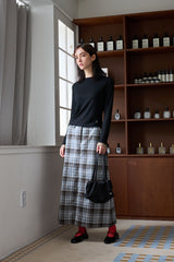 CHECK SLIT LONG SKIRT GRAY