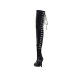 Back Lace-Up Thigh High Boots Heel(Black)