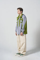オーバーサイズ 配色ウィンドブレーカー - オリーブ