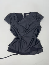 [Belt Set] Noir Drape Short Sleeve Blouse