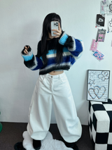 STRIPE CROPPED ANGORA KNIT 🩷🤎🩵🩶2COLOR