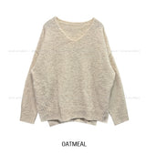 Tiyee slit V-neck unbalance long knit