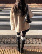 #Fluffy Boucle Ｈigh Neck Half Coat (4color)