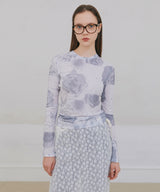 Flower Photo Printed Top - Grey