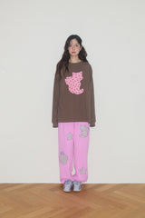 KIRING CHECK PATCH SWEAT PANTS (CHERRY PINK)