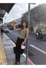 Lace Black Side Shirring Casual Pants