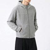 Waffle Crop Fingerhole Zip-up Hoodie Gray