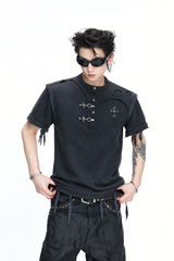 ディストレスドリブヘンリーネックTシャツ