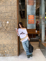 UI ドッグオフショルダーオーバーサイズフィットスリーブTシャツ