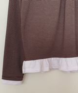 Round collar striped frill T-shirt