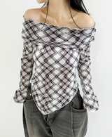 ARGYLE OFF-SHOULDER🤍❤ - 2 COLORS