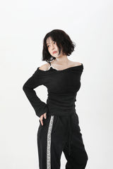 レースオフショルダースリムTシャツ