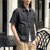 Oversized Pocket Short-Sleeve Denim Shirt Black