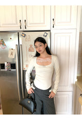 Square Lace Line Long Sleeve T-Shirt