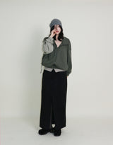 Hakata Stripe Coloring String Knitwear Zip-Up