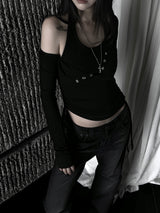 off-shoulder shirring strap T (4color)