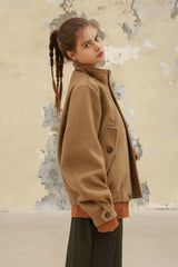WOOL CROPPED HIGH-NECK SHORT COAT