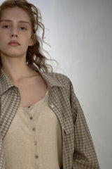 Seersucker check shirt, Brown